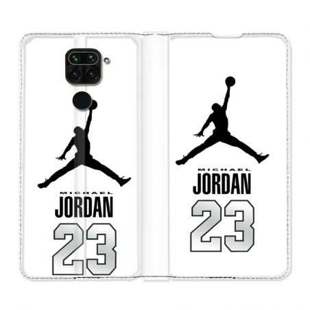Housse Cuir Portefeuille Pour Xiaomi Redmi Note 9S / 9 Pro Jordan 23 Blanc
