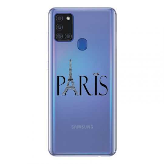 Coque Transparente Pour Samsung Galaxy A21S Paris Noir