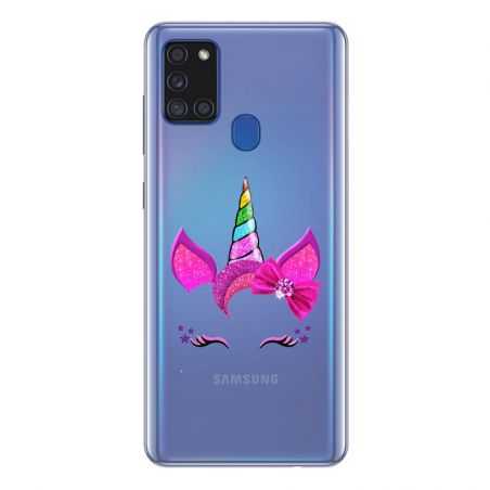 Coque Transparente Pour Samsung Galaxy A21S Licorne Paillette