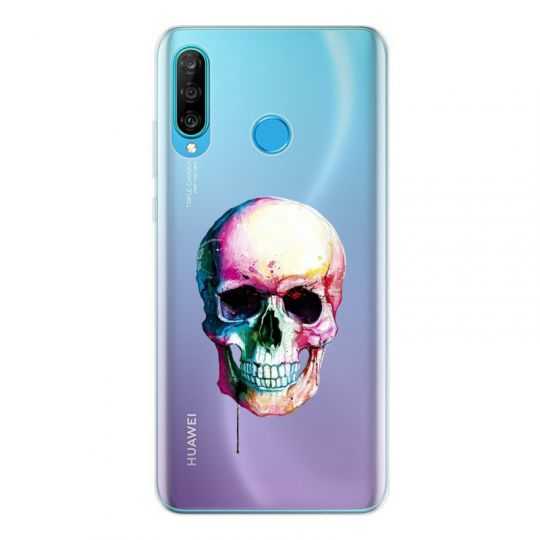 Coque Transparente Pour Huawei P30 Lite Skull Head Crane Colore