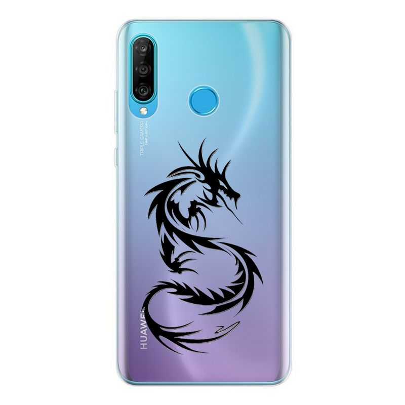 Coque Transparente Pour Huawei P30 Lite Dragon Noir