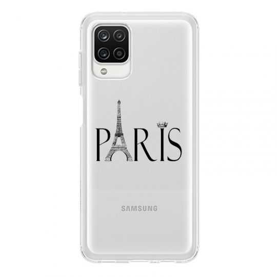Coque Transparente Pour Samsung Galaxy A12 Paris Noir