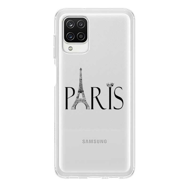 Coque Transparente Pour Samsung Galaxy A12 Paris Noir