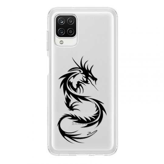Coque Transparente Pour Samsung Galaxy A12 Dragon Noir