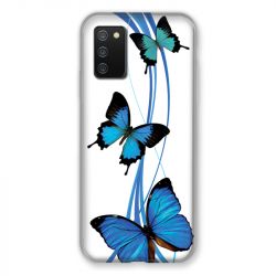 Coque Pour Samsung Galaxy A02S Papillon bleu sur Blanc