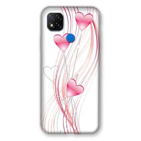 Coque Pour Xiaomi Redmi 9C Coeur Rose Montant sur Blanc