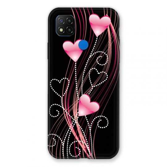 Coque Pour Xiaomi Redmi 9C Coeur Rose Montant sur Noir