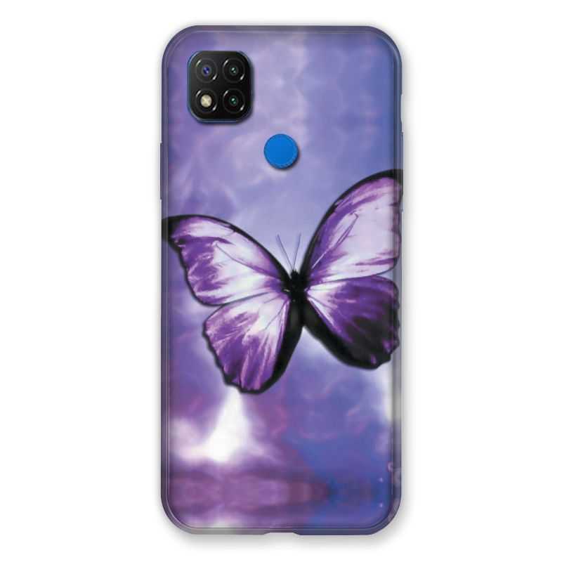 Coque Pour Xiaomi Redmi 9C Papillon Violet et Blanc
