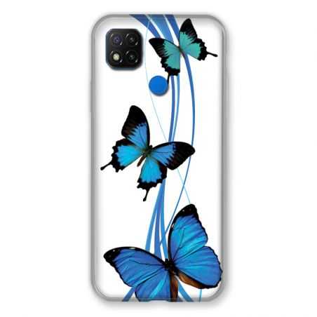 Coque Pour Xiaomi Redmi 9C Papillon bleu sur Blanc