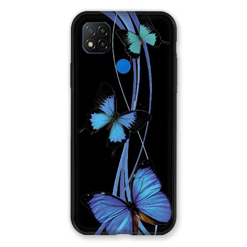 Coque Pour Xiaomi Redmi 9C Papillon bleu sur Noir