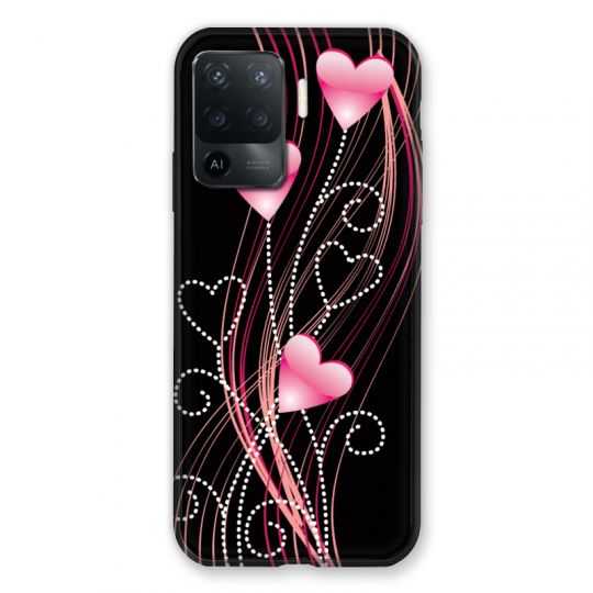 Coque Pour Oppo A94 5G Coeur Rose Montant sur Noir