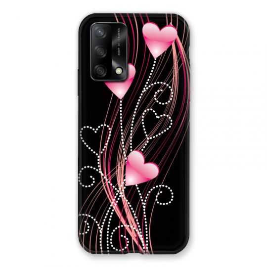 Coque Pour Oppo A54 5G / A74 5G Coeur Rose Montant sur Noir