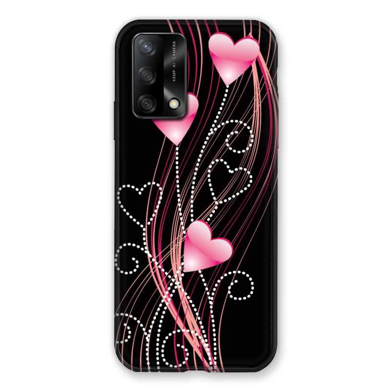 Coque Pour Oppo A54 5G / A74 5G Coeur Rose Montant sur Noir