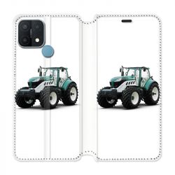 Housse Cuir Portefeuille Pour Oppo A15 Agriculture Tracteur Blanc