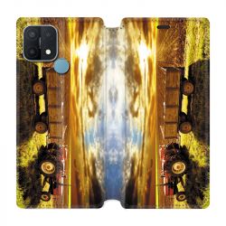 Housse Cuir Portefeuille Pour Oppo A15 Agriculture Tracteur Color