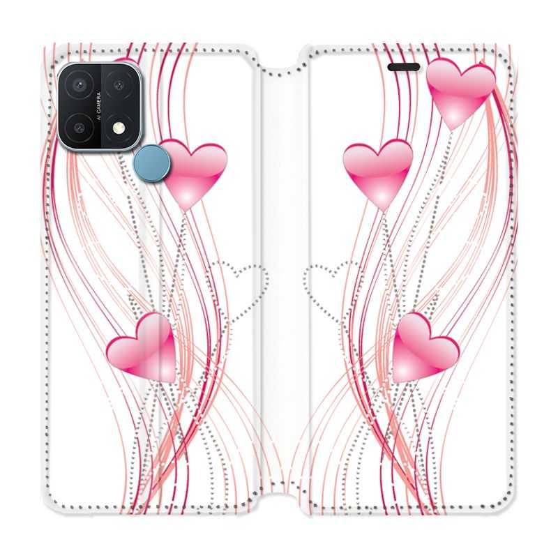 Housse Cuir Portefeuille Pour Oppo A15 Coeur Rose Montant sur Blanc