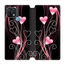 Housse Cuir Portefeuille Pour Oppo A15 Coeur Rose Montant sur Noir