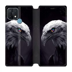 Housse Cuir Portefeuille Pour Oppo A15 Aigle Royal Noir