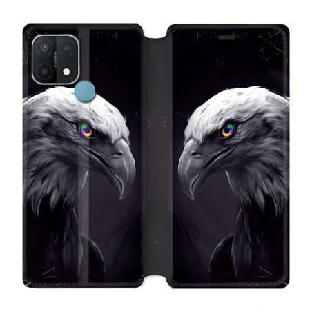 Housse Cuir Portefeuille Pour Oppo A15 Aigle Royal Noir