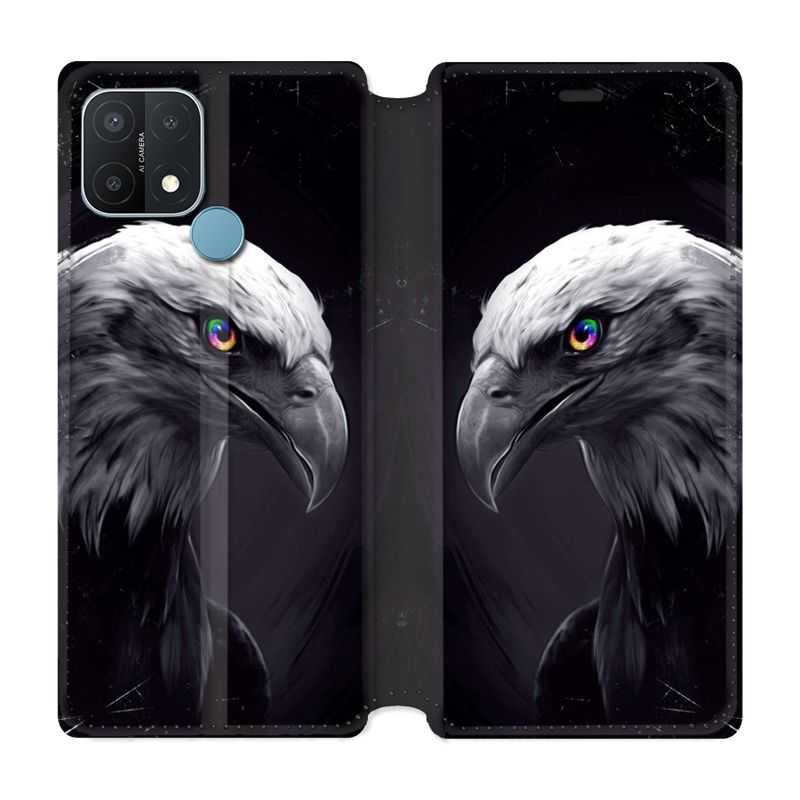 Housse Cuir Portefeuille Pour Oppo A15 Aigle Royal Noir