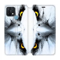 Housse Cuir Portefeuille Pour Oppo A15 Aigle Royal Blanc