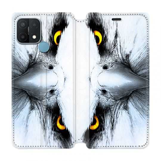 Housse Cuir Portefeuille Pour Oppo A15 Aigle Royal Blanc
