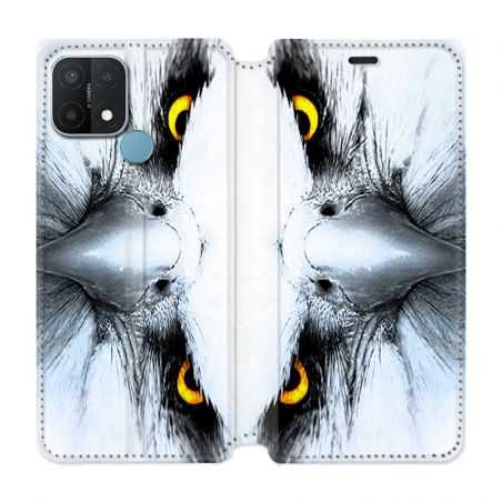 Housse Cuir Portefeuille Pour Oppo A15 Aigle Royal Blanc
