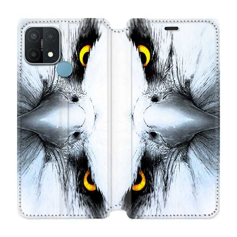 Housse Cuir Portefeuille Pour Oppo A15 Aigle Royal Blanc