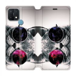 Housse Cuir Portefeuille Pour Oppo A15 Chat Fashion