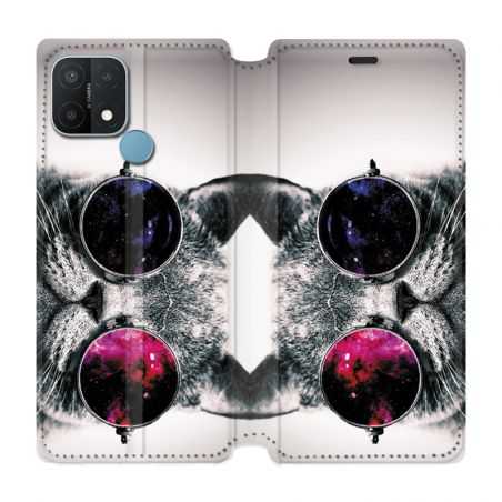 Housse Cuir Portefeuille Pour Oppo A15 Chat Fashion