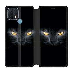 Housse Cuir Portefeuille Pour Oppo A15 Chat Noir