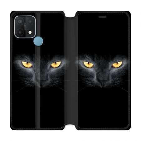 Housse Cuir Portefeuille Pour Oppo A15 Chat Noir