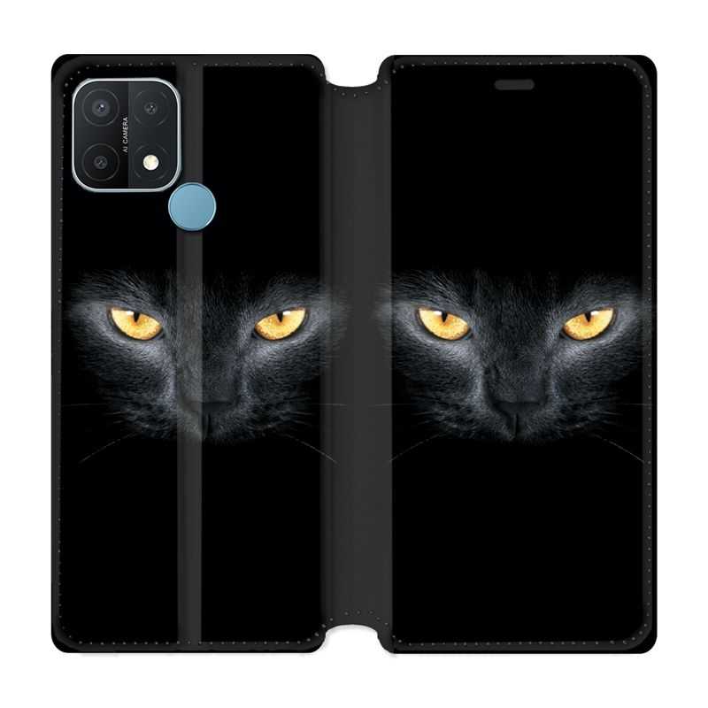Housse Cuir Portefeuille Pour Oppo A15 Chat Noir