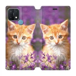 Housse Cuir Portefeuille Pour Oppo A15 Chat Violet