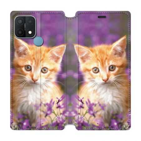 Housse Cuir Portefeuille Pour Oppo A15 Chat Violet