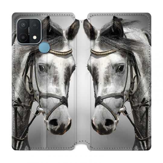 Housse Cuir Portefeuille Pour Oppo A15 Cheval Blanc