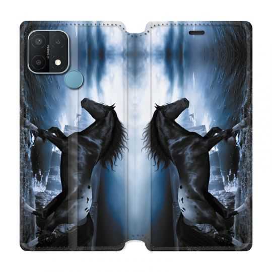 Housse Cuir Portefeuille Pour Oppo A15 Cheval Noir