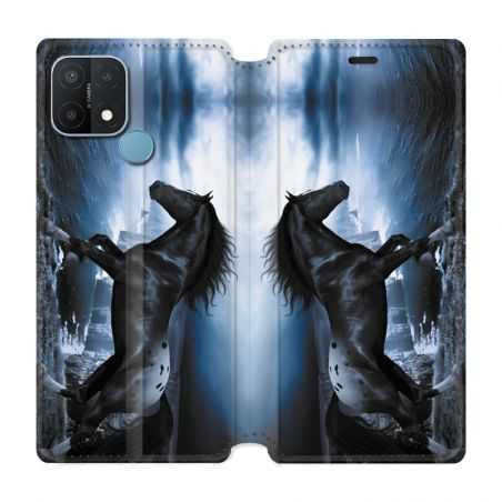 Housse Cuir Portefeuille Pour Oppo A15 Cheval Noir