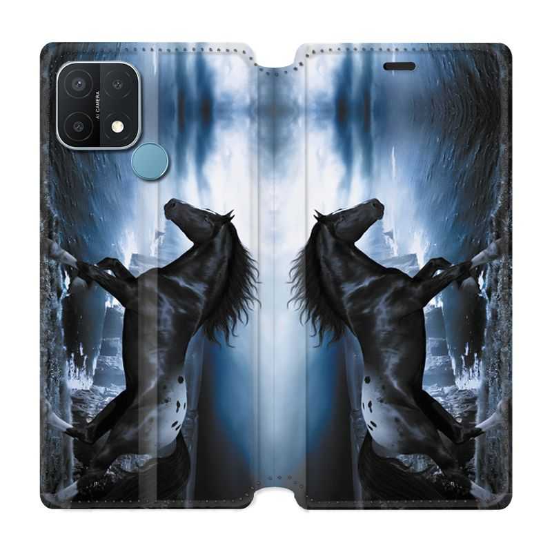 Housse Cuir Portefeuille Pour Oppo A15 Cheval Noir