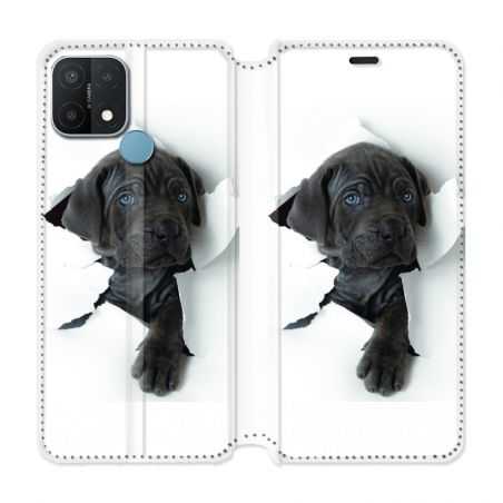 Housse Cuir Portefeuille Pour Oppo A15 Chien Noir