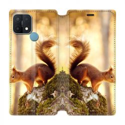 Housse Cuir Portefeuille Pour Oppo A15 Ecureuil Bois