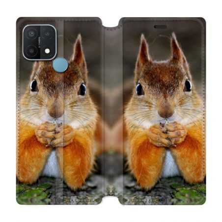 Housse Cuir Portefeuille Pour Oppo A15 Ecureuil Face