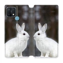 Housse Cuir Portefeuille Pour Oppo A15 Lapin Blanc