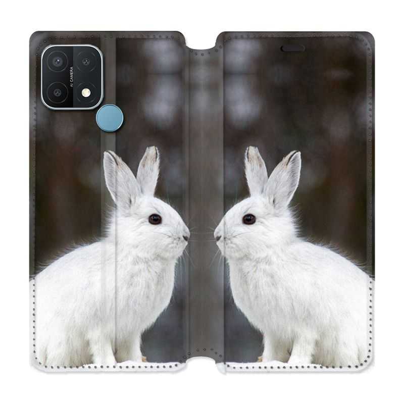 Housse Cuir Portefeuille Pour Oppo A15 Lapin Blanc