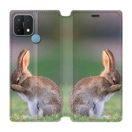 Housse Cuir Portefeuille Pour Oppo A15 Lapin Marron