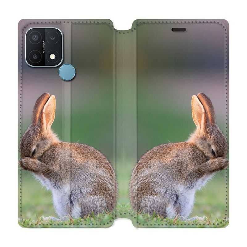 Housse Cuir Portefeuille Pour Oppo A15 Lapin Marron