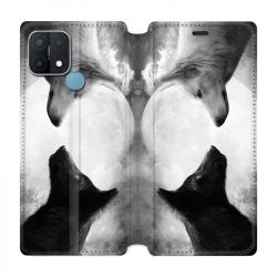 Housse Cuir Portefeuille Pour Oppo A15 Loup Duo