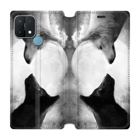 Housse Cuir Portefeuille Pour Oppo A15 Loup Duo