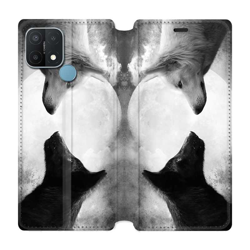 Housse Cuir Portefeuille Pour Oppo A15 Loup Duo