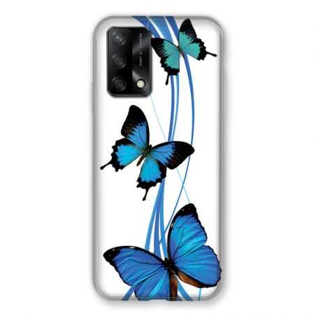 Coque Pour Oppo A54 5G / A74 5G Papillon bleu sur Blanc